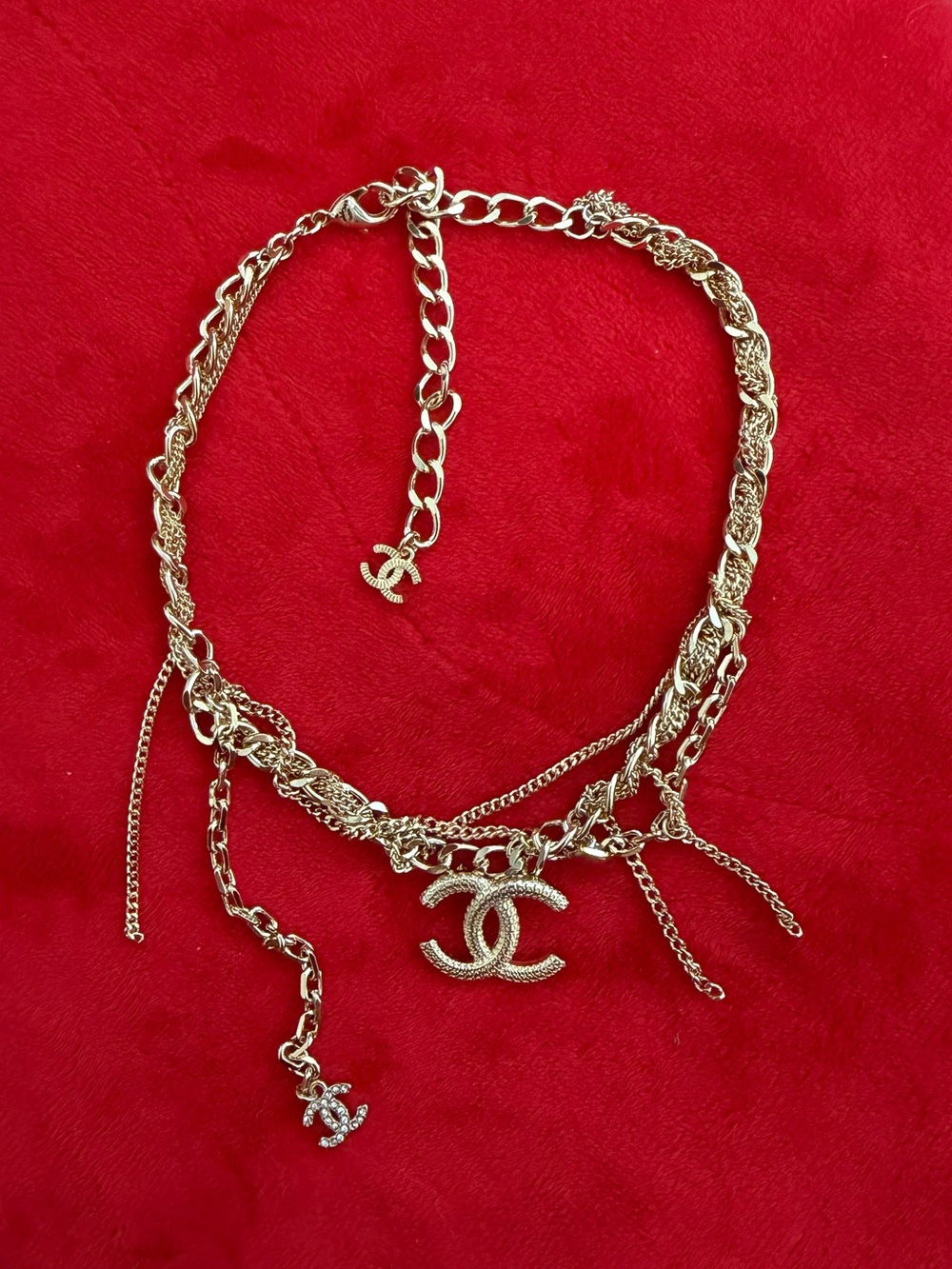 CC 18K Gold Multi Dripping Chain Necklace Choker